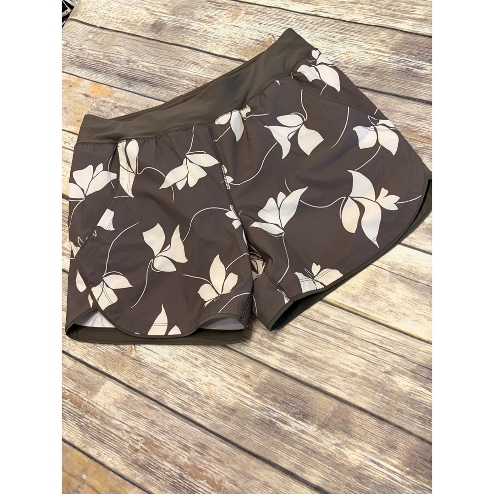 Lands' End Womens Brown Floral Swim Shorts Size 12 NWOT Beach Modest Sporty